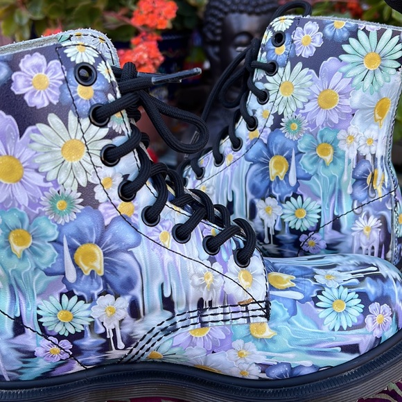 Dr. Martens Pascal Blue Slime Paint Drip Floral Boots - Picture 3 of 17